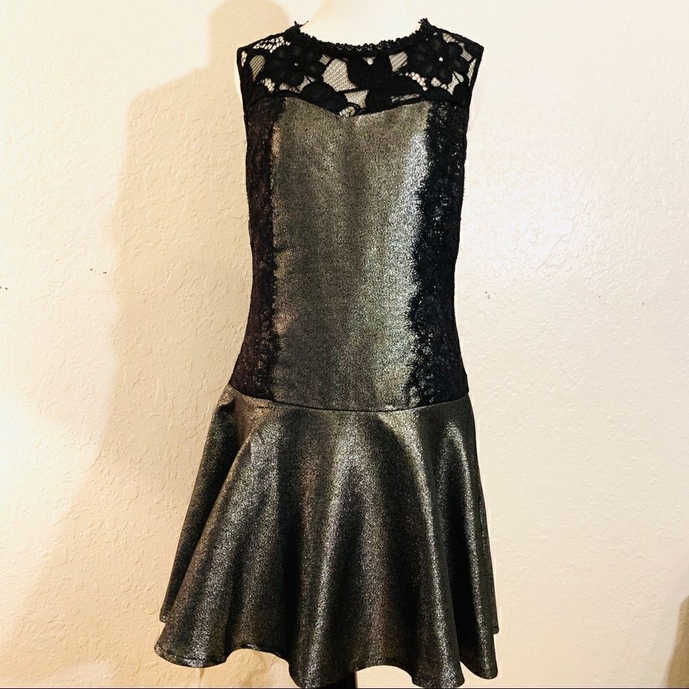ASTR the Label Gunmetal Grey Metallic Lace Dress
